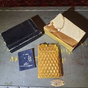 VINTAGE 40s EVANS EMPRESS CIGARETTE CASE & LIGHTER GOLD QUILTED DIAMOND PATTERN